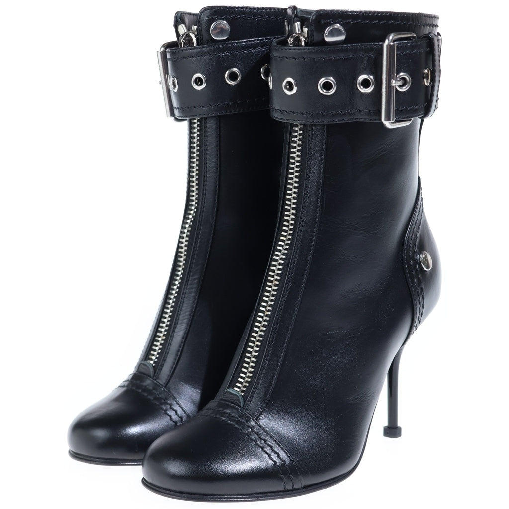 Alexander McQueen(アレキサンダーマックイーン) バックル レザーブーツ ヒール センタージップ レディース 757505 ブラック 757505 箱付
