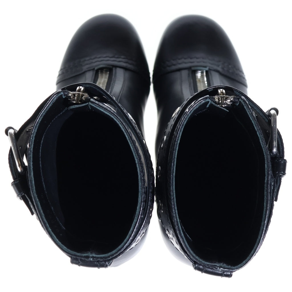 Alexander McQueen(アレキサンダーマックイーン) バックル レザーブーツ ヒール センタージップ レディース 757505 ブラック 757505 箱付