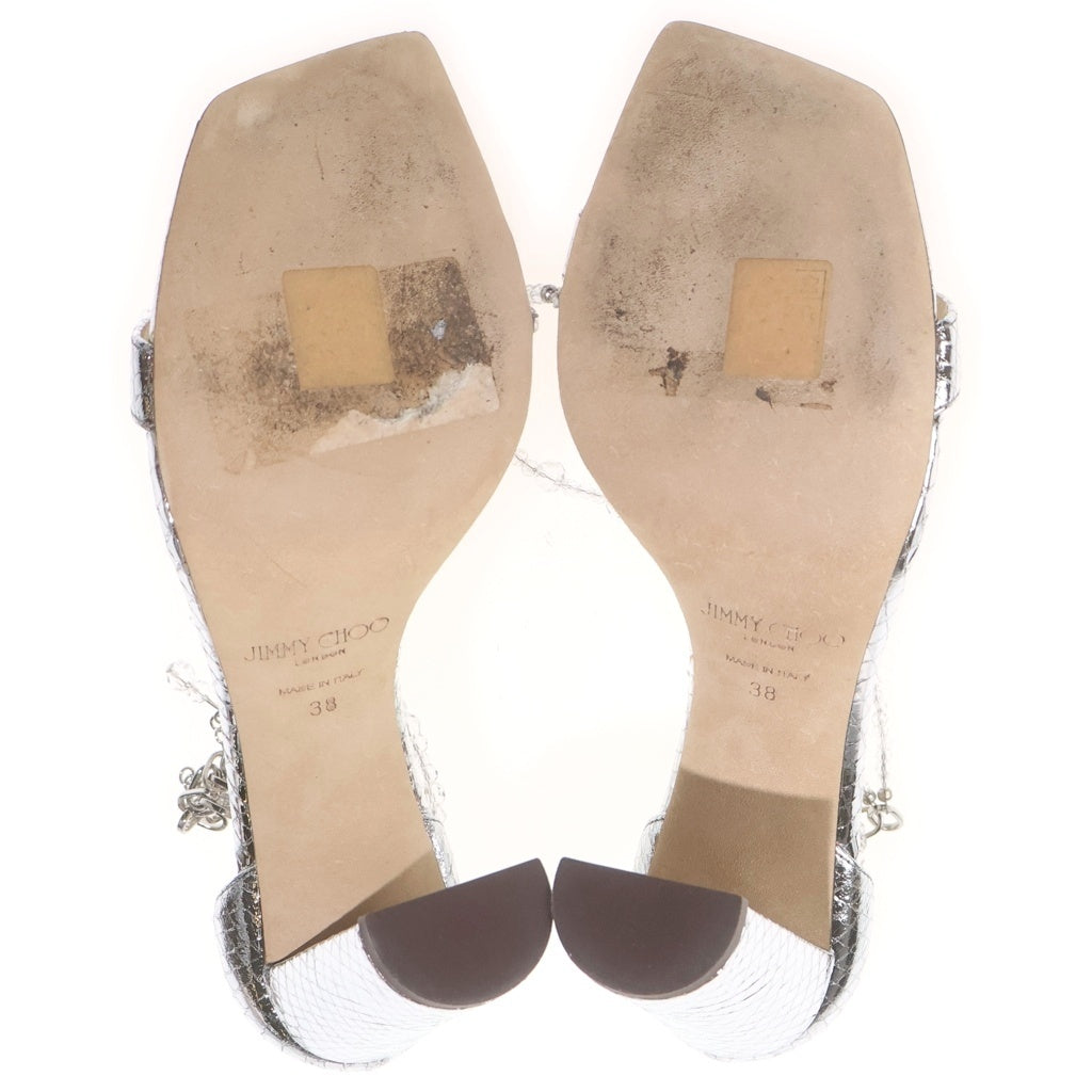 JIMMY CHOO(ジミーチュウ) NEENA 100.AFX メタリックレザー ヒールサンダル シルバー レディース