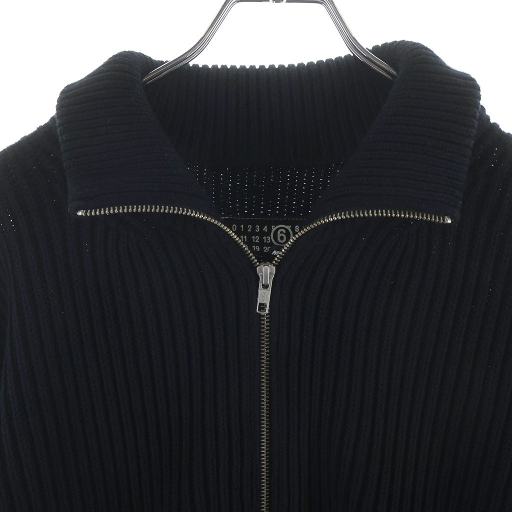 MM6 Maison Margiela(エムエムシックスメゾンマルジェラ) 25AW リブニットスポーツジャケット ドライバーズニット コットンジップアップセーター ブラック SH0AM0028 M13039