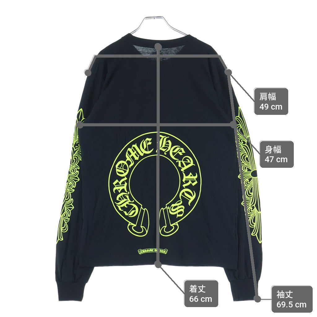 CHROME HEARTS(クロムハーツ) HORSESHOE S/S TEE BLACK/NEON YELLOW ホースシュー 袖フローラル プリント ロングスリーブ 長袖Tシャツ カットソーブラック/イエロー