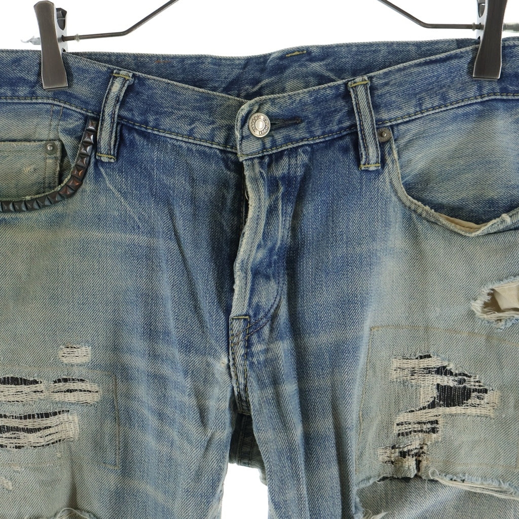 HYSTERIC GLAMOUR(ヒステリックグラマー) ピラミッドスタッズダメージデニムパンツ リペア加工ジーンズ インディゴ