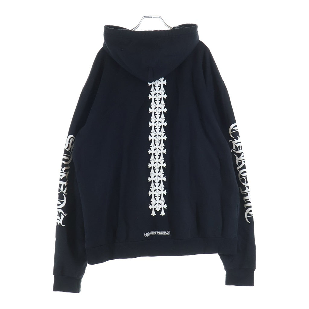 CHROME HEARTS(クロムハーツ) Cross Tire Track Pullover Hoodie クロス タイヤトラック プルオーバーフーディー 袖プリント スクロールロゴ バックボーンプリント CHロゴ ブラック