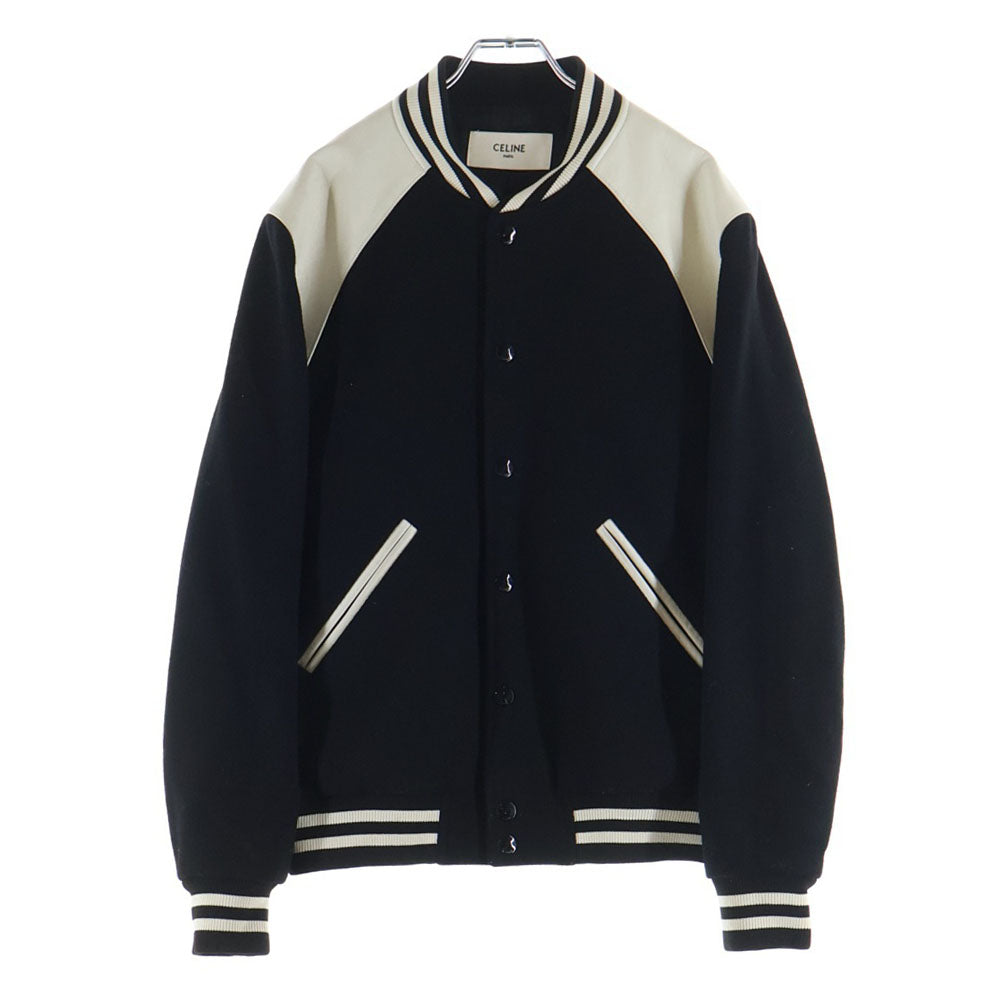CELINE(セリーヌ) 24SS Classic Teddy Jacket 2V39V896C クラシックテディジャケット レザー切替ウールスタジアムジャケット ブラック/ホワイト
