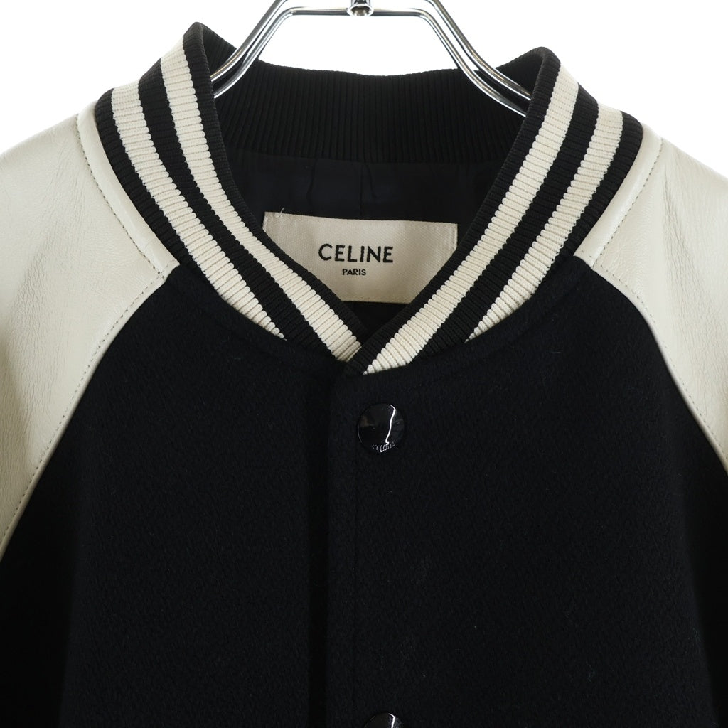 CELINE(セリーヌ) 24SS Classic Teddy Jacket 2V39V896C クラシックテディジャケット レザー切替ウールスタジアムジャケット ブラック/ホワイト