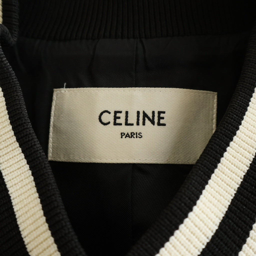 CELINE(セリーヌ) 24SS Classic Teddy Jacket 2V39V896C クラシックテディジャケット レザー切替ウールスタジアムジャケット ブラック/ホワイト