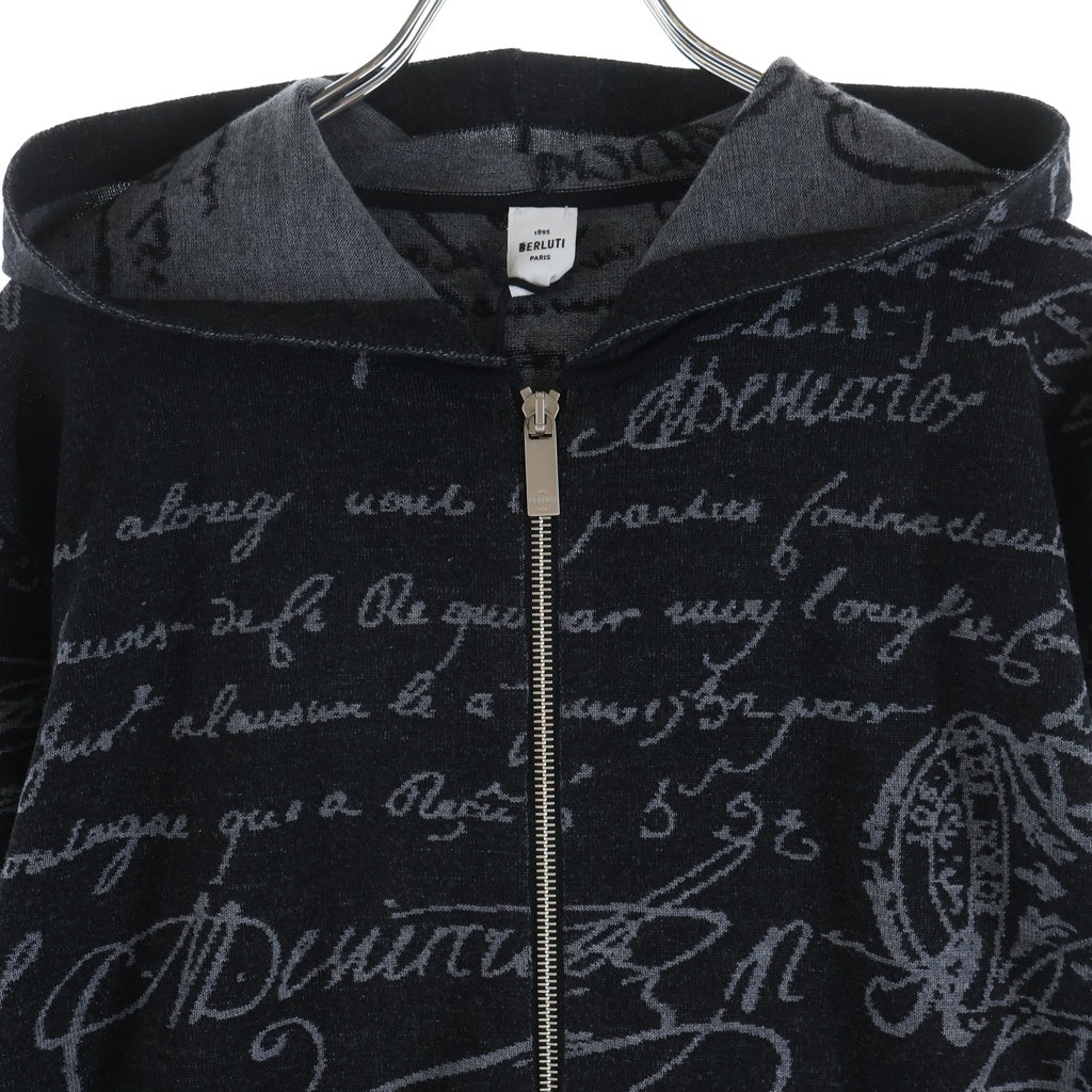 Berluti(ベルルッティ) カリグラフィ スクリット パターン フーディー ジップ パーカー ブラック