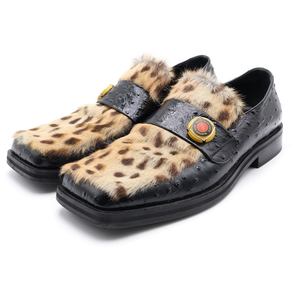 MARTINE ROSE(マーティンローズ) Square Toe Loafer スクエアトゥ レオパード ローファー ブラック 1078LE03001