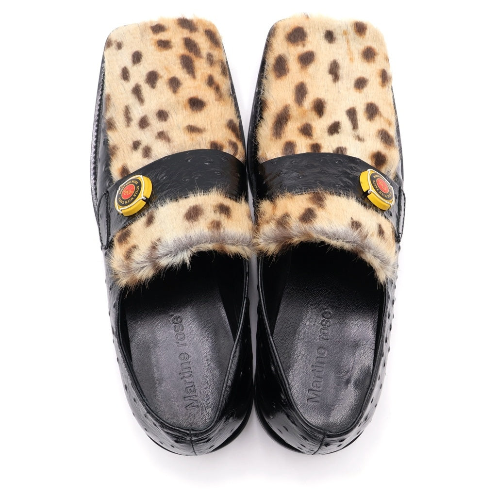MARTINE ROSE(マーティンローズ) Square Toe Loafer スクエアトゥ レオパード ローファー ブラック 1078LE03001