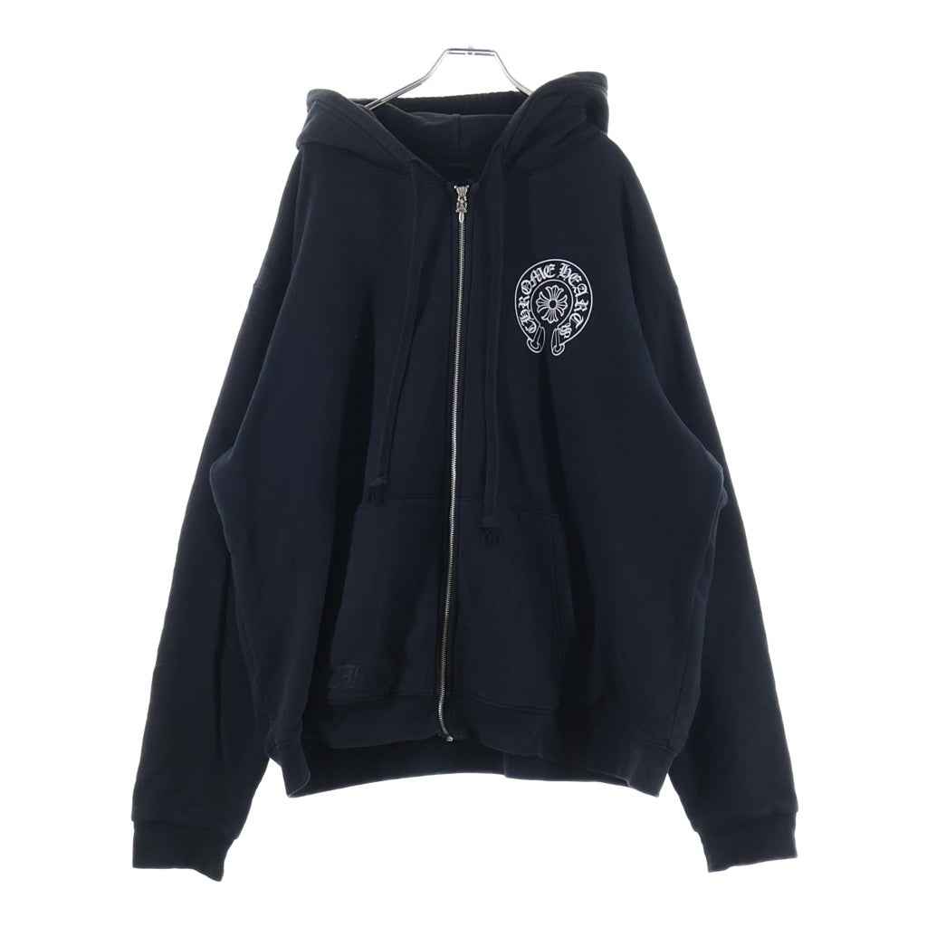 CHROME HEARTS(クロムハーツ) SWTSHRT HD ZIP ダガージップ マリブ限定 アームフローラル バックホースシュープリント 裏地サーマル ジップアップスウェットパーカー フーディー ブラック
