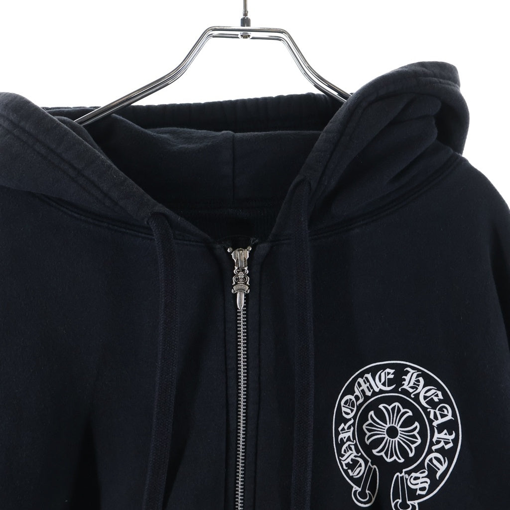 CHROME HEARTS(クロムハーツ) SWTSHRT HD ZIP ダガージップ マリブ限定 アームフローラル バックホースシュープリント 裏地サーマル ジップアップスウェットパーカー フーディー ブラック
