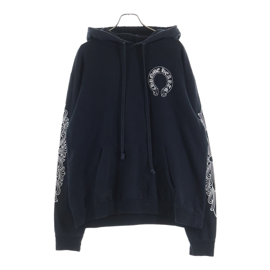 CHROME HEARTS(クロムハーツ) SWTSHRT PLVR 袖フローラル バックホースシュープリント スウェット プルオーバーパーカー ブラック
