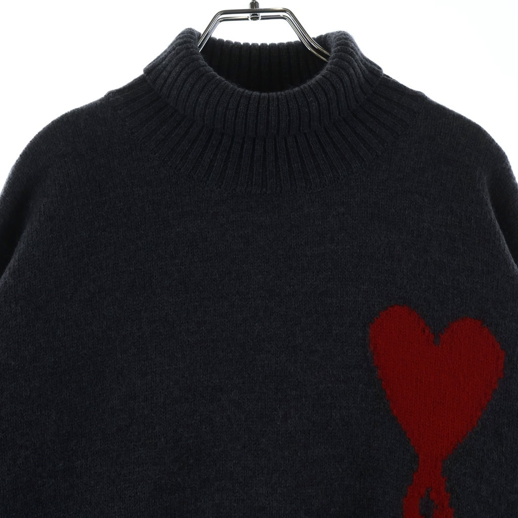 AMI Alexandre Mattiussi(アミアレクサンドルマテュッシ) Knit Sweater ハートロゴ タートルネックセーター ウールニット グレー UKS402.018