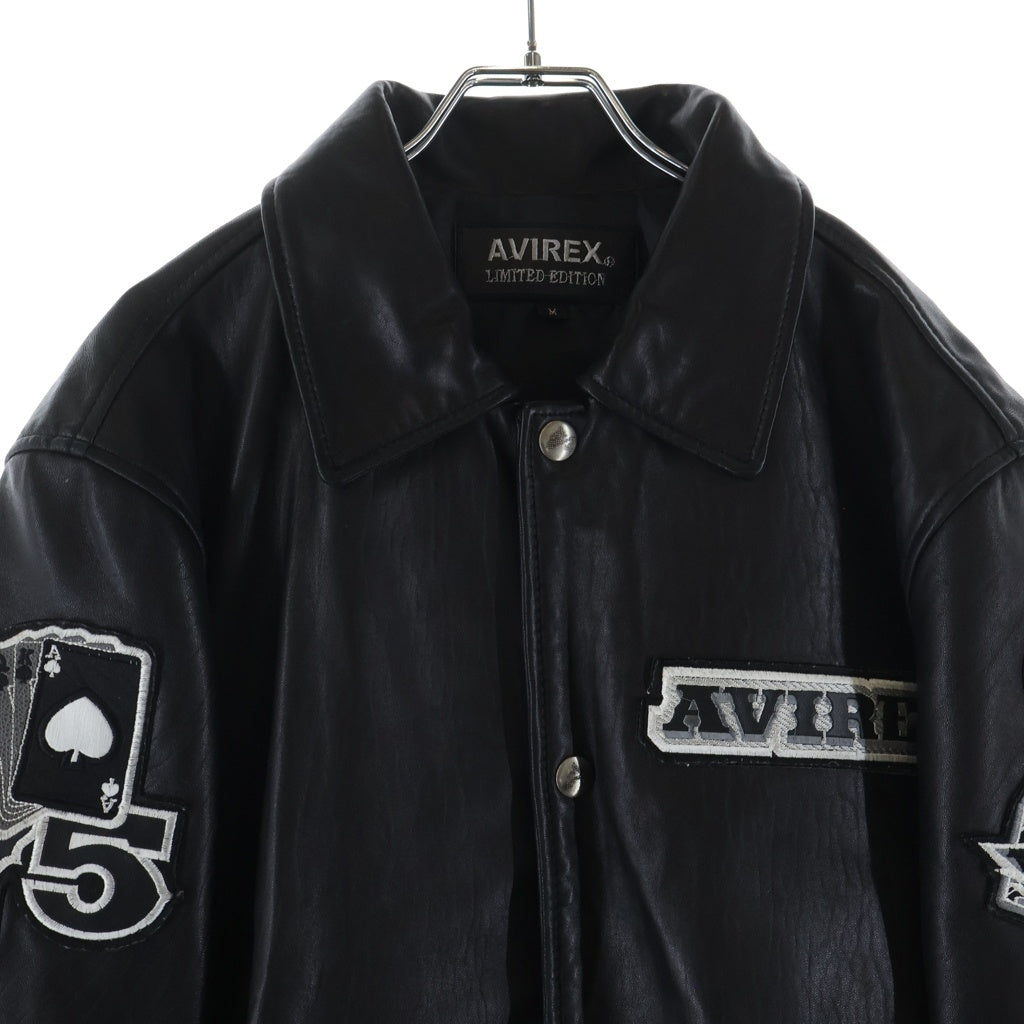 AVIREX(アヴィレックス) VARSITY LEATHER JACKET ロゴパッチ付き レザージャケット ブラック
