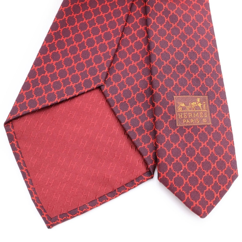 HERMES(エルメス) 総柄 シルクネクタイ レッド