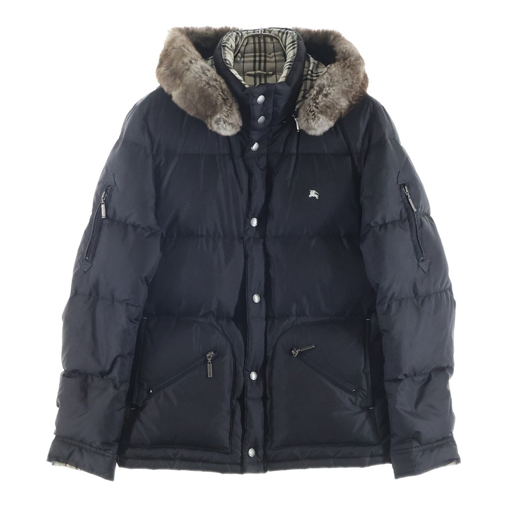 BURBERRY BLACK LABEL(バーバリー ブラックレーベル) ナイロンフードダウンジャケット ラビットファー ブラック BMP04-133-09