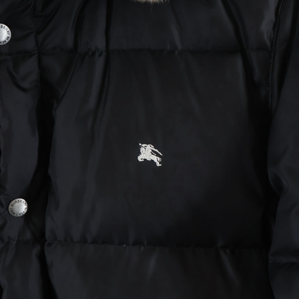 BURBERRY BLACK LABEL(バーバリー ブラックレーベル) ナイロンフードダウンジャケット ラビットファー ブラック BMP04-133-09