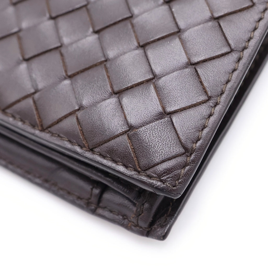 BOTTEGA VENETA(ボッテガヴェネタ) イントレチャート 二つ折り財布 レザーコンパクトウォレット コインケース ブラウン 193642-V