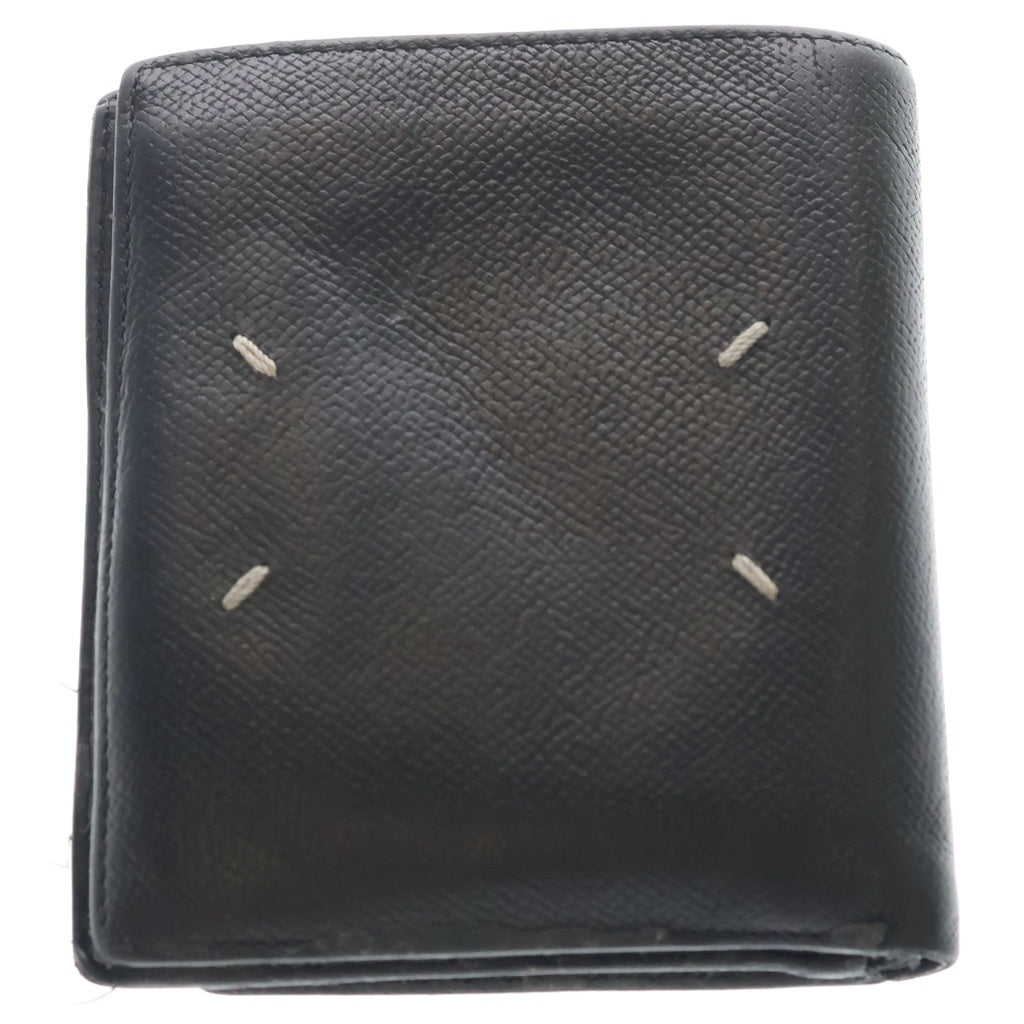 Maison Martin Margiela(メゾンマルタンマルジェラ) 4ステッチ レザーコンパクトウォレット二つ折り財布 ブラック S55UI0311