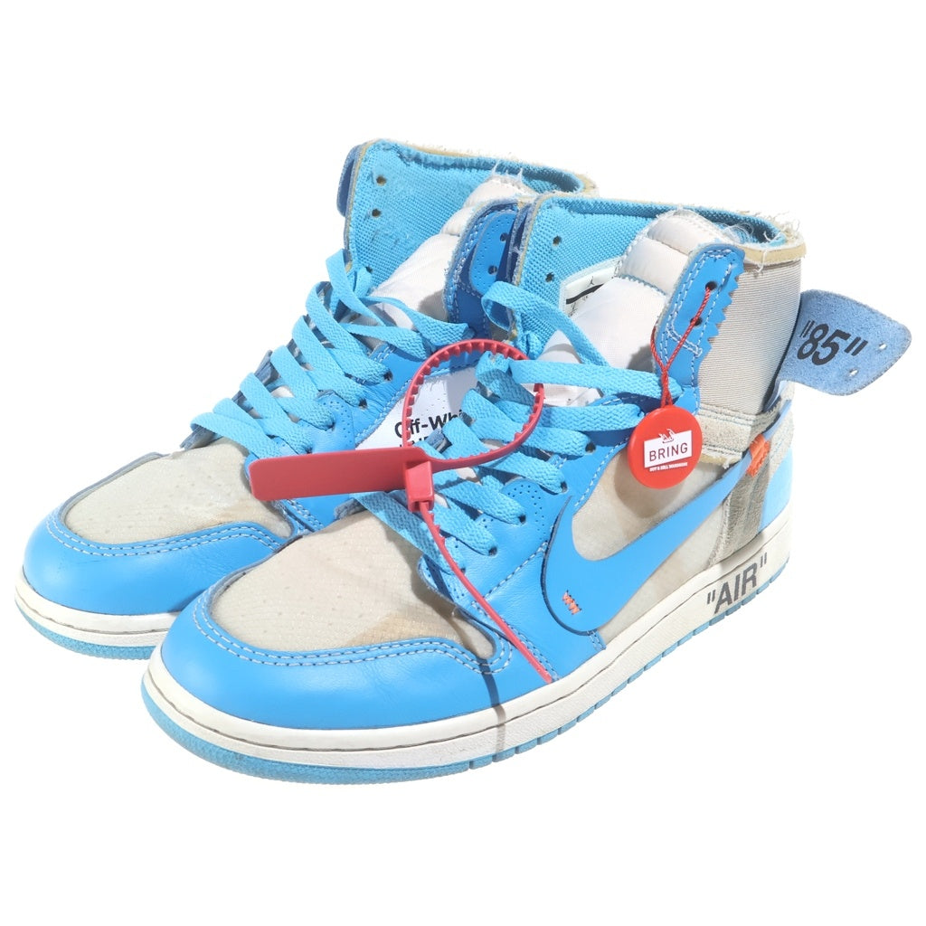 NIKE(ナイキ) ×OFF-WHITE AIR JORDAN 1 POWDER BLUE UNC AQ0818-148 オフホワイト エアジョーダン1 パウダーブルー ハイカットスニーカー ホワイト/ブルー US9/27cm