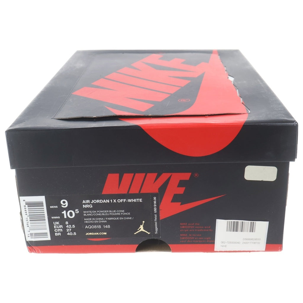 NIKE(ナイキ) ×OFF-WHITE AIR JORDAN 1 POWDER BLUE UNC AQ0818-148 オフホワイト エアジョーダン1 パウダーブルー ハイカットスニーカー ホワイト/ブルー US9/27cm