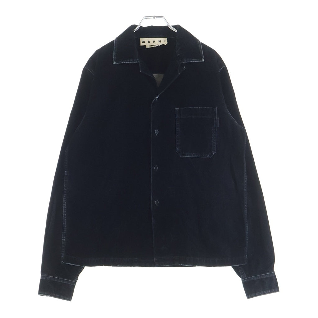 MARNI(マルニ) 20AW オープンカラーベロア長袖シャツ ダメージ加工 ブラック CUJU0007A0 S30698