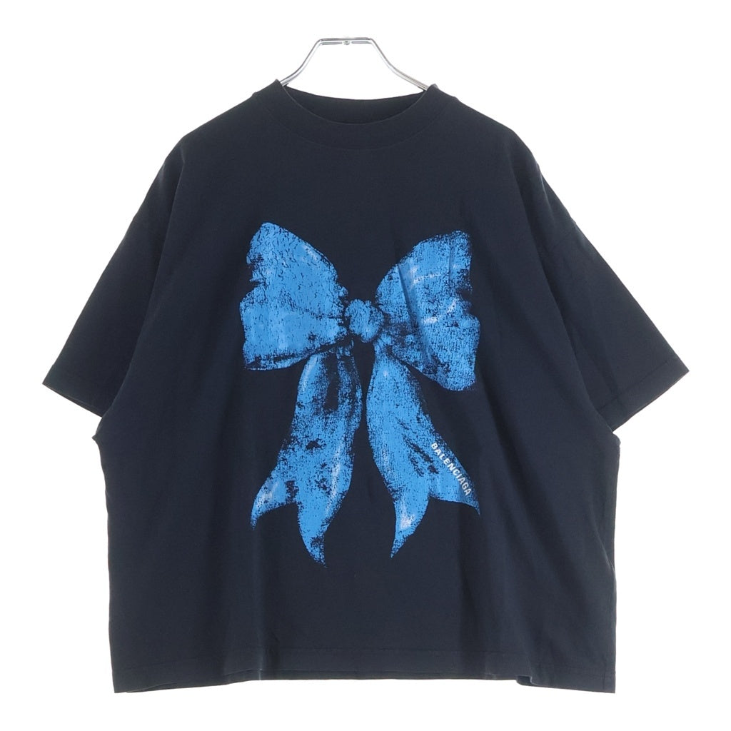 BALENCIAGA(バレンシアガ) Bow Over Size Tee ボウ オーバーサイズ リボン プリント半袖Tシャツ カットソー ブラック レディース 850989 TTVV4