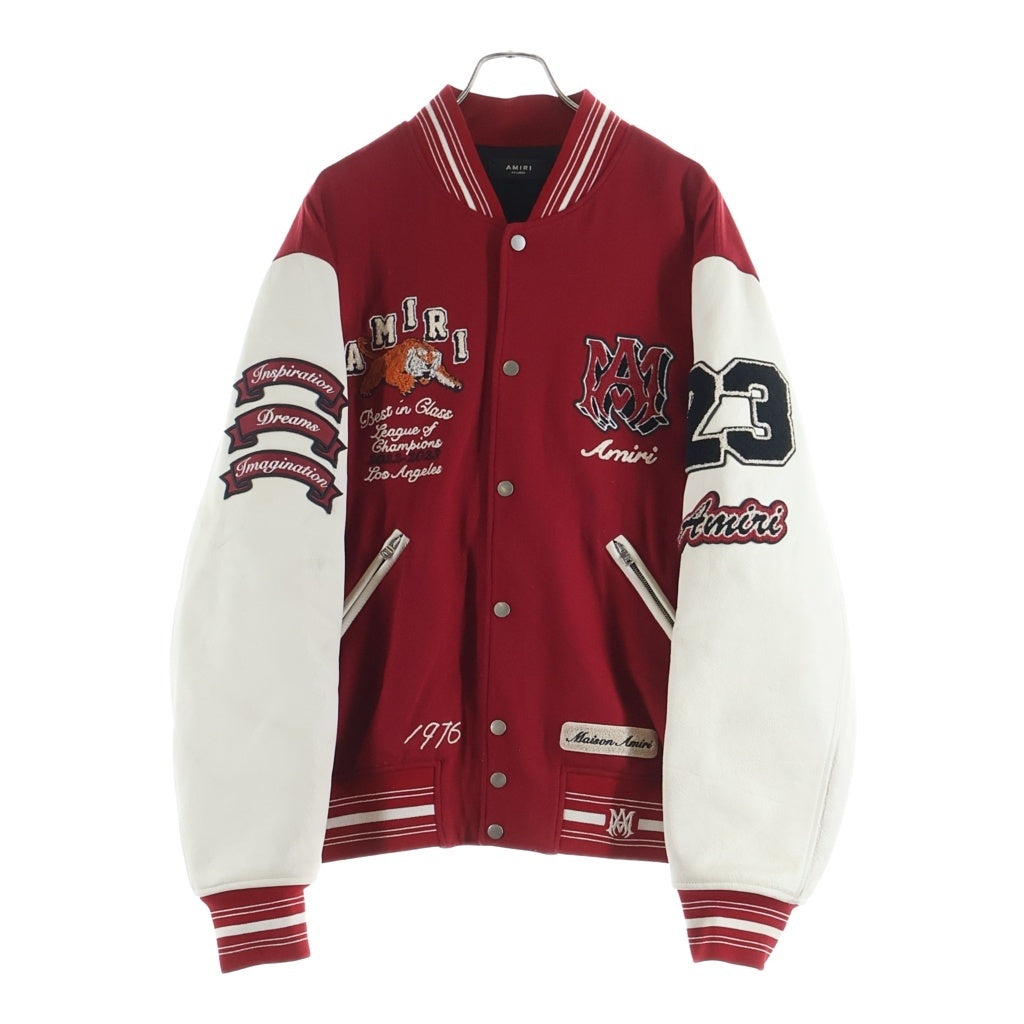 AMIRI(アミリ) 23AW TIGER VARSITY JACKET レザー タイガー刺繍 ヴァーシティジャケット スタジャン レッド