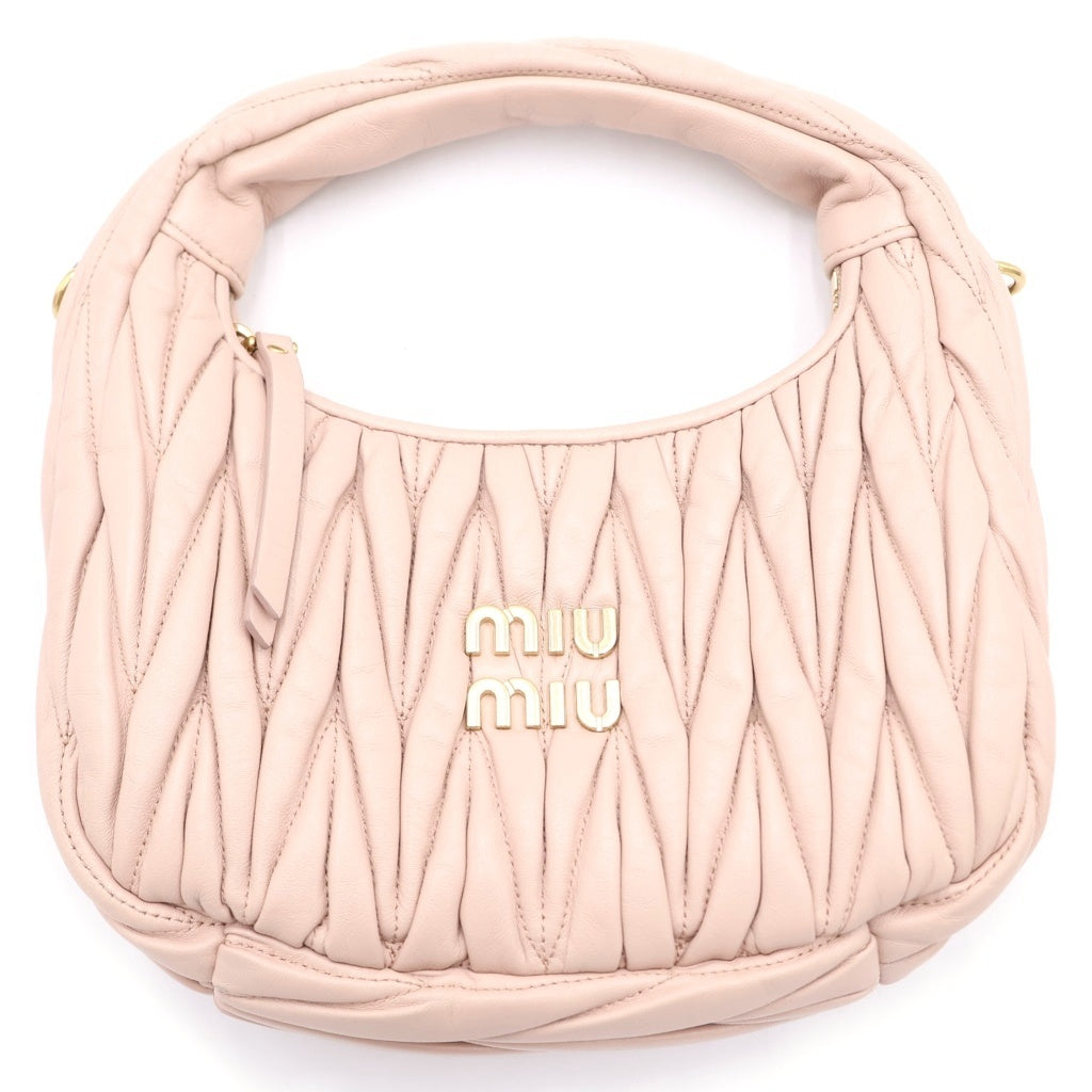 miumiu(ミュウミュウ) ワンダー マテラッセレザー ホーボーバッグ ピンク 5BC125 レディース