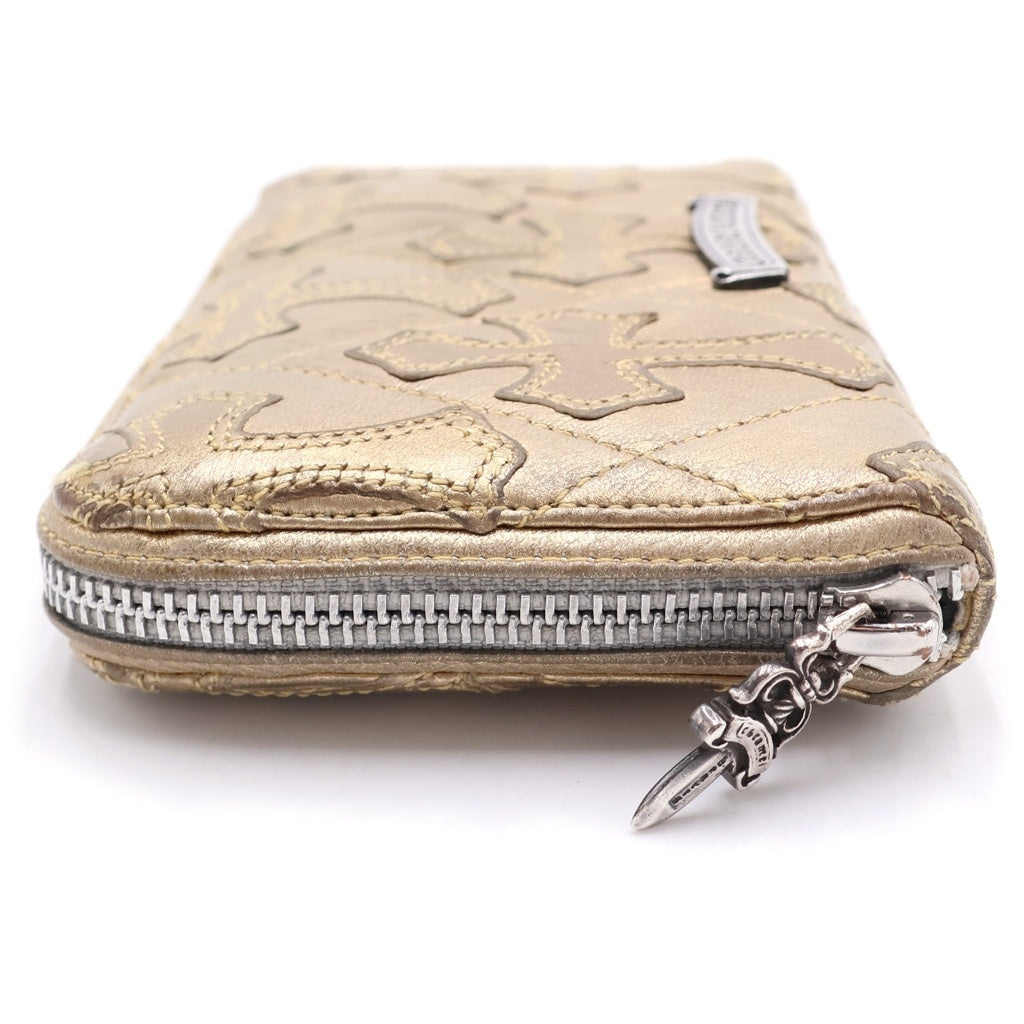 CHROME HEARTS(クロムハーツ) REC F ZIP QUILTED WALLET セメタリークロス キルティング レザーロングウォレット 長財布 ゴールド -
