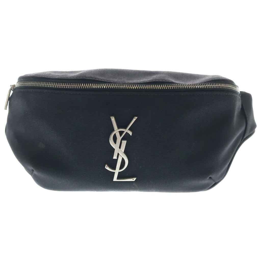 SAINT LAURENT PARIS(サンローランパリ) Canvas Classic Crossbody Belt Bag YSL メタルロゴkキャンバスボディバッグ ウエストバッグ ブラック PLB590076・0320