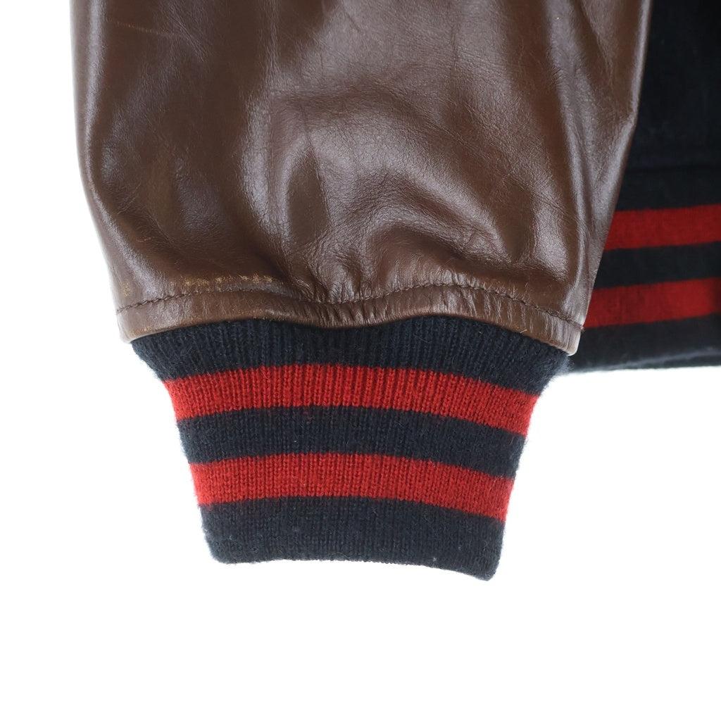 SUPREME(シュプリーム) 12AW Hooded Varsity Jacket フーディーバーシティージャケット レザー切り替えスタジャン ネイビー/ブラウン -