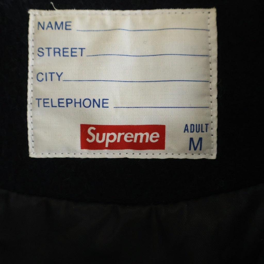 SUPREME(シュプリーム) 12AW Hooded Varsity Jacket フーディーバーシティージャケット レザー切り替えスタジャン ネイビー/ブラウン -