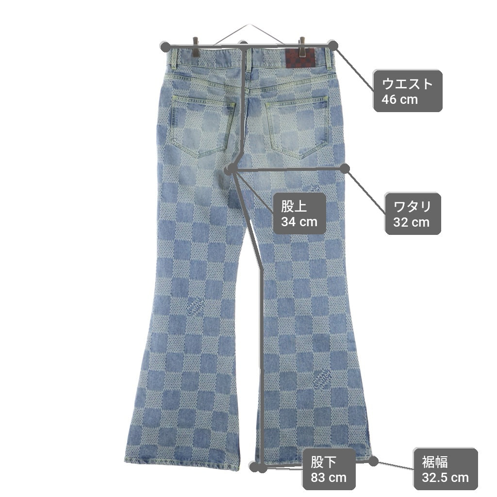 LOUIS VUITTON(ルイヴィトン) 25SS ダミエ ブーツカットデニムパンツ フレアボタンフライジーンズ 総柄 インディゴ RM251Q GRT HRD70W