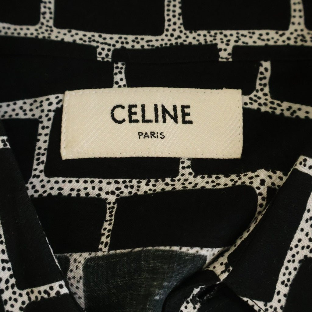 CELINE(セリーヌ) 19AW レンがモチーフ エディ期 総柄レーヨン長袖シャツ ブラック 2C154756F
