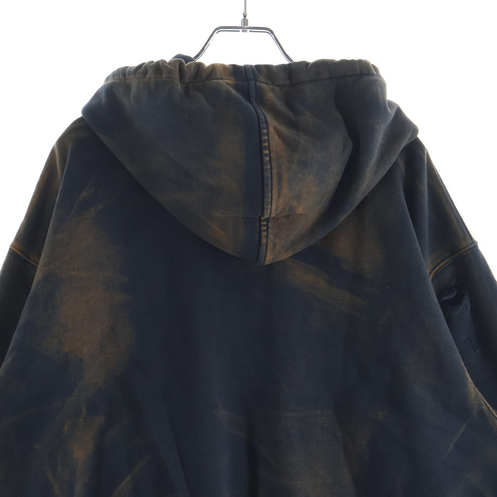 THUG CLUB(サグクラブ) 26SS TC TWO TONE WASHED ZIP-UP HOODIE ジップアップフーディー パーカー ブラック/オレンジ TC26SS0403 -