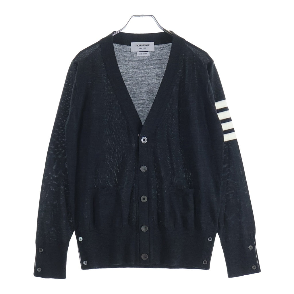 THOM BROWNE(トムブラウン) メリノウール 4-BAR クラシック Vネックニットカーディガン チャコールグレー MKC002A-Y1014022