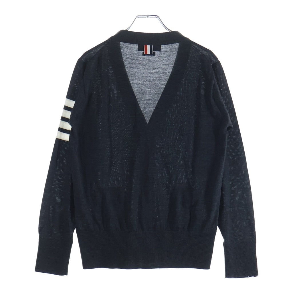 THOM BROWNE(トムブラウン) メリノウール 4-BAR クラシック Vネックニットカーディガン チャコールグレー MKC002A-Y1014022