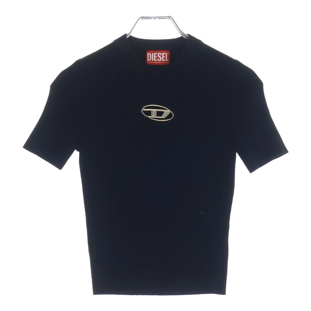 DIESEL(ディーゼル) フロント メタルオーバルロゴ クルーネック半袖ニット ブラック レディース A19674 0DLAX 9XX