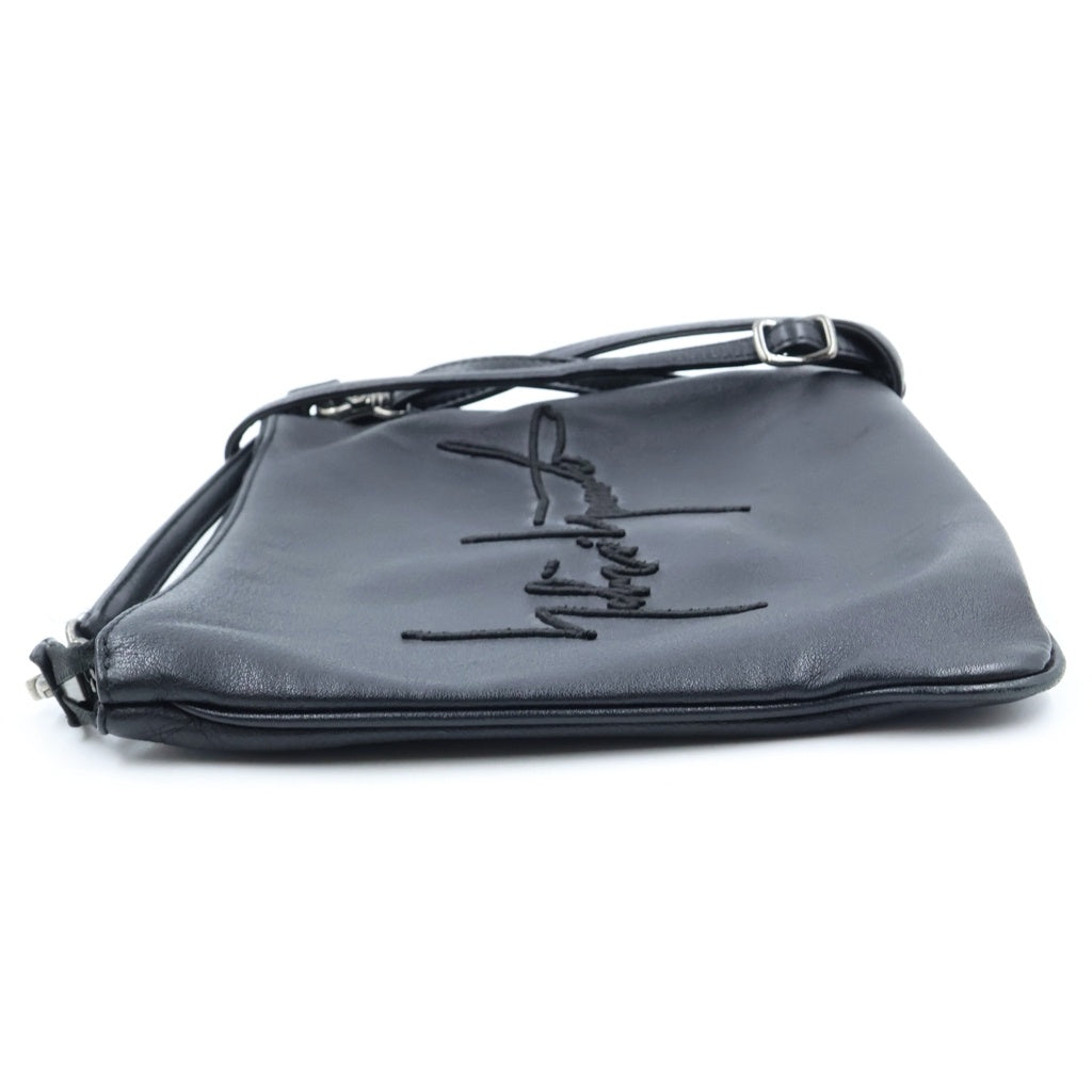 discord Yohji Yamamoto(ディスコード ヨウジヤマモト) Signature Sacoche シグネチャー ロゴ エンブロイダリーレザーショルダーバッグ サコッシュ ブラック DA-I98-790