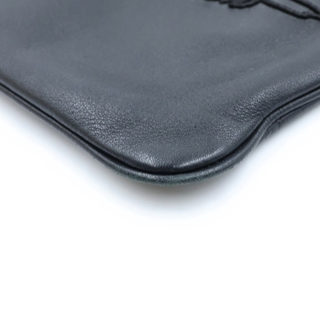 discord Yohji Yamamoto(ディスコード ヨウジヤマモト) Signature Sacoche シグネチャー ロゴ エンブロイダリーレザーショルダーバッグ サコッシュ ブラック DA-I98-790