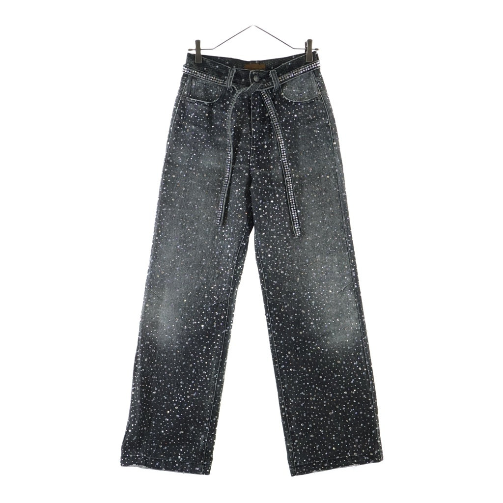 BIRTH OF ROYAL CHILD(バースオブロイヤルチャイルド) 3D Printing Washed 20k Swarovski Diamond Boro Denim ダメージ加工 ラインストーン装飾 デニムパンツ グレー