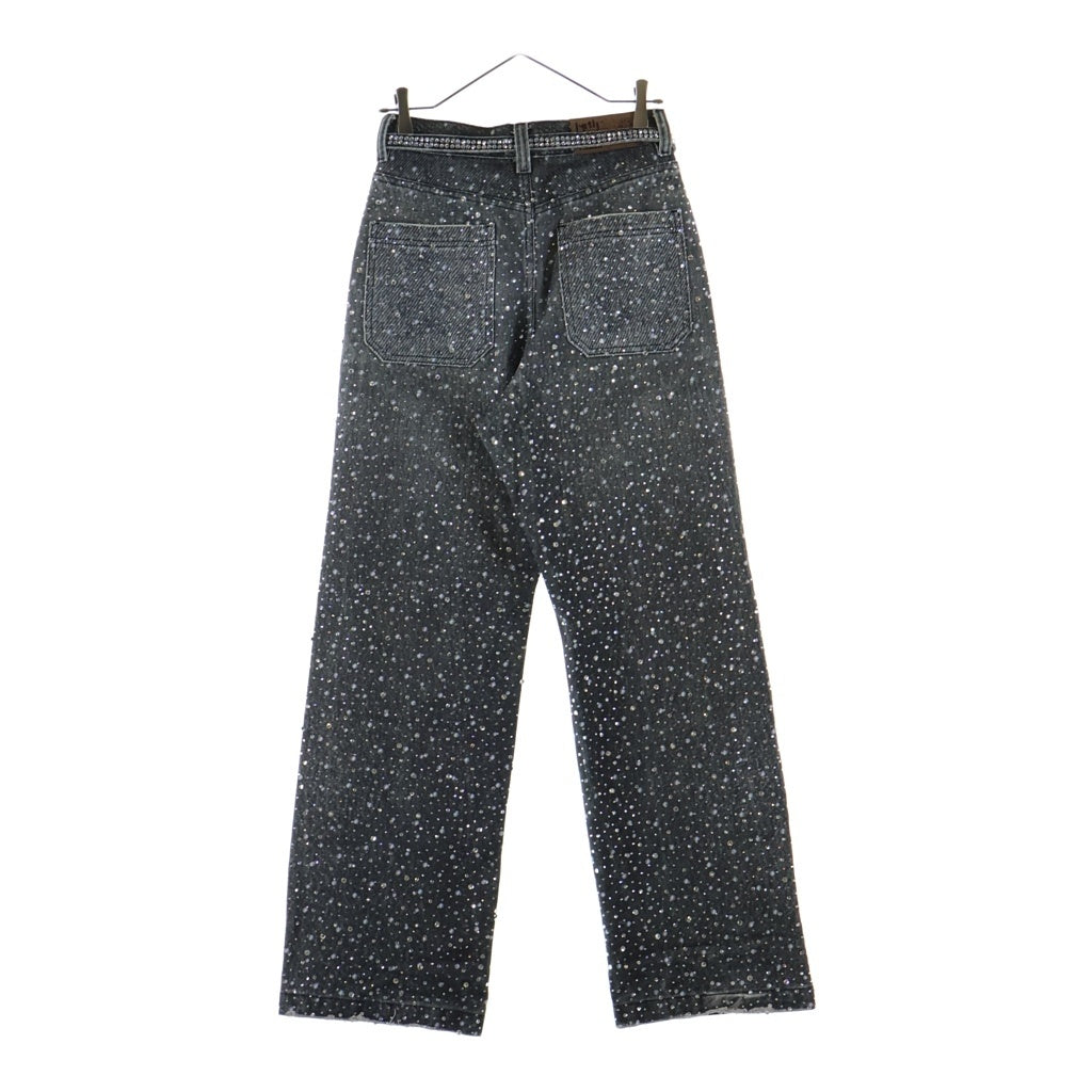 BIRTH OF ROYAL CHILD(バースオブロイヤルチャイルド) 3D Printing Washed 20k Swarovski Diamond Boro Denim ダメージ加工 ラインストーン装飾 デニムパンツ グレー