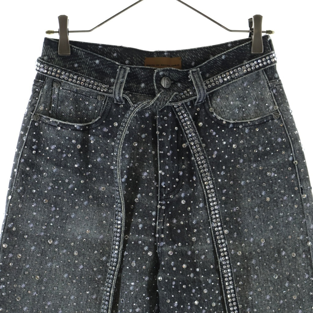 BIRTH OF ROYAL CHILD(バースオブロイヤルチャイルド) 3D Printing Washed 20k Swarovski Diamond Boro Denim ダメージ加工 ラインストーン装飾 デニムパンツ グレー