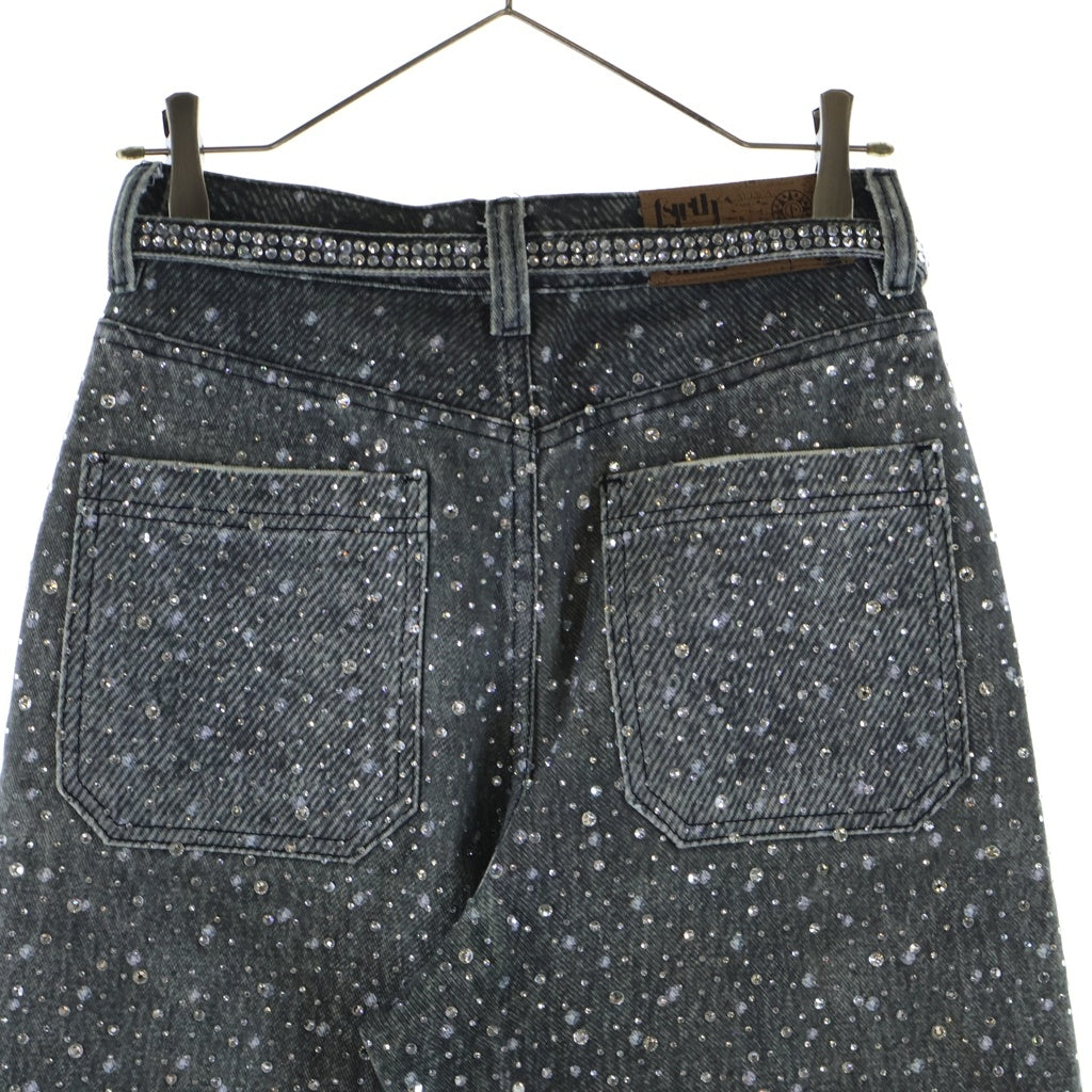 BIRTH OF ROYAL CHILD(バースオブロイヤルチャイルド) 3D Printing Washed 20k Swarovski Diamond Boro Denim ダメージ加工 ラインストーン装飾 デニムパンツ グレー