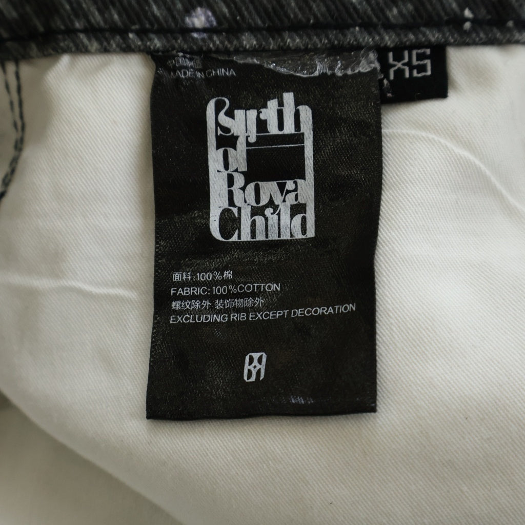 BIRTH OF ROYAL CHILD(バースオブロイヤルチャイルド) 3D Printing Washed 20k Swarovski Diamond Boro Denim ダメージ加工 ラインストーン装飾 デニムパンツ グレー