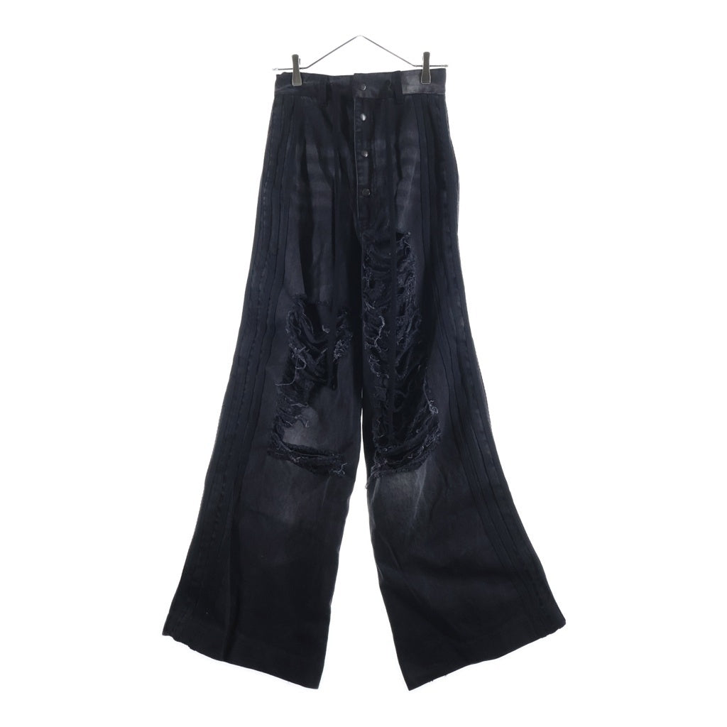 YORI SPORT(ヨリ スポーツ) 5stripe Denim ストライプデニムパンツ ダメージ加工 ブラック