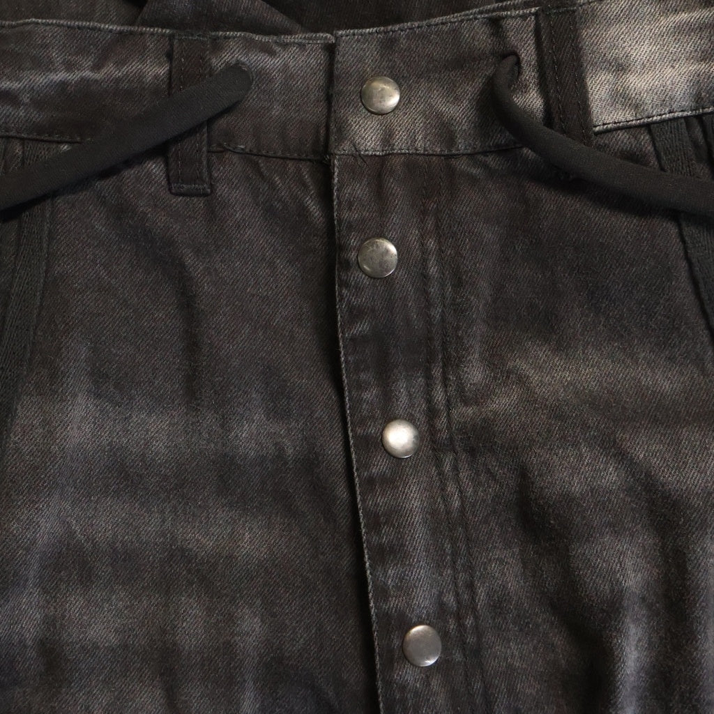 YORI SPORT(ヨリ スポーツ) 5stripe Denim ストライプデニムパンツ ダメージ加工 ブラック