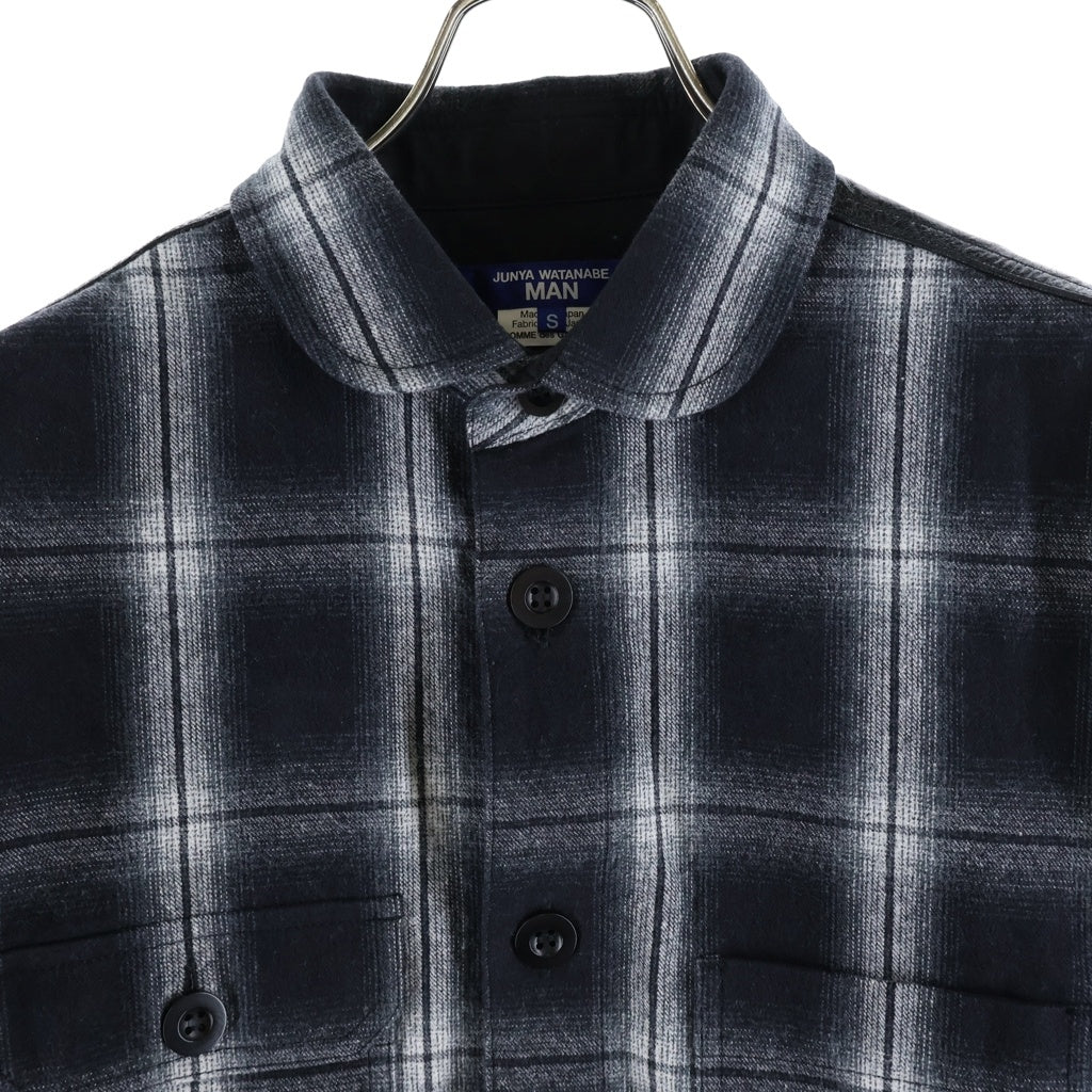JUNYA WATANABE COMME des GARCONS(ジュンヤワタナベ コムデギャルソン) 25AW コットン フランネル チェック コーデュロイ レザー シャツ ブラック WP-B021