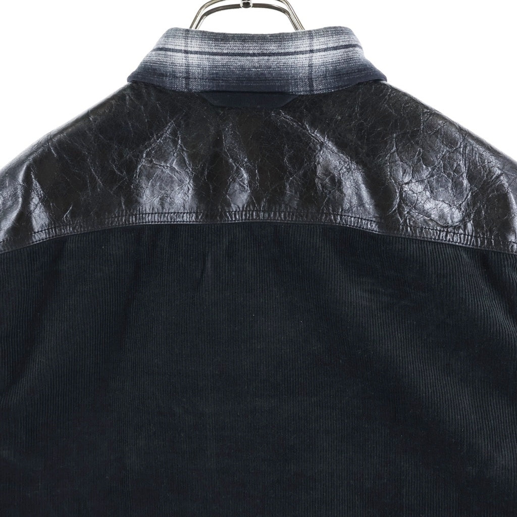 JUNYA WATANABE COMME des GARCONS(ジュンヤワタナベ コムデギャルソン) 25AW コットン フランネル チェック コーデュロイ レザー シャツ ブラック WP-B021